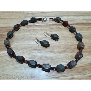 Bloodstone 20" Necklace and Earrings Jewelry Set Gemstone